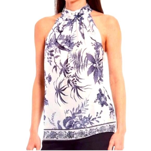 NWT Tahari Halter Neck Floral Flowy Lined Blouse Sz Medium - Picture 1 of 9